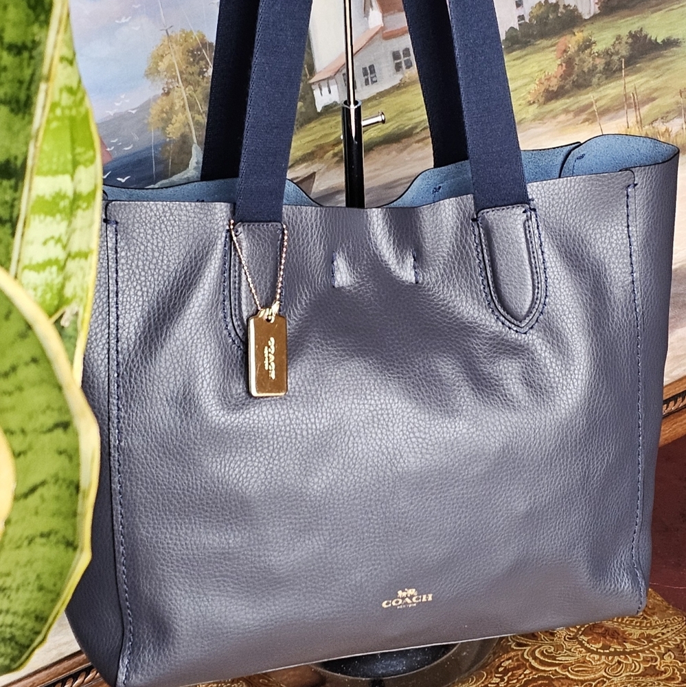 Coach Derby Navy Blue Soft Pebbled Leather Tote Bag